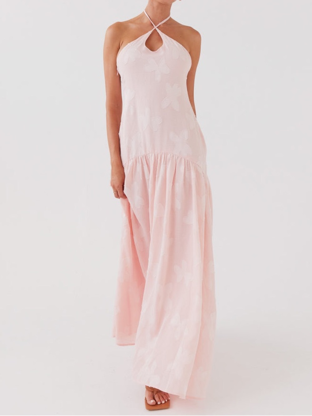 NWT Peppermayo Cotton Drop Waist Cross Neckline Maxi Dress - Pink Petal